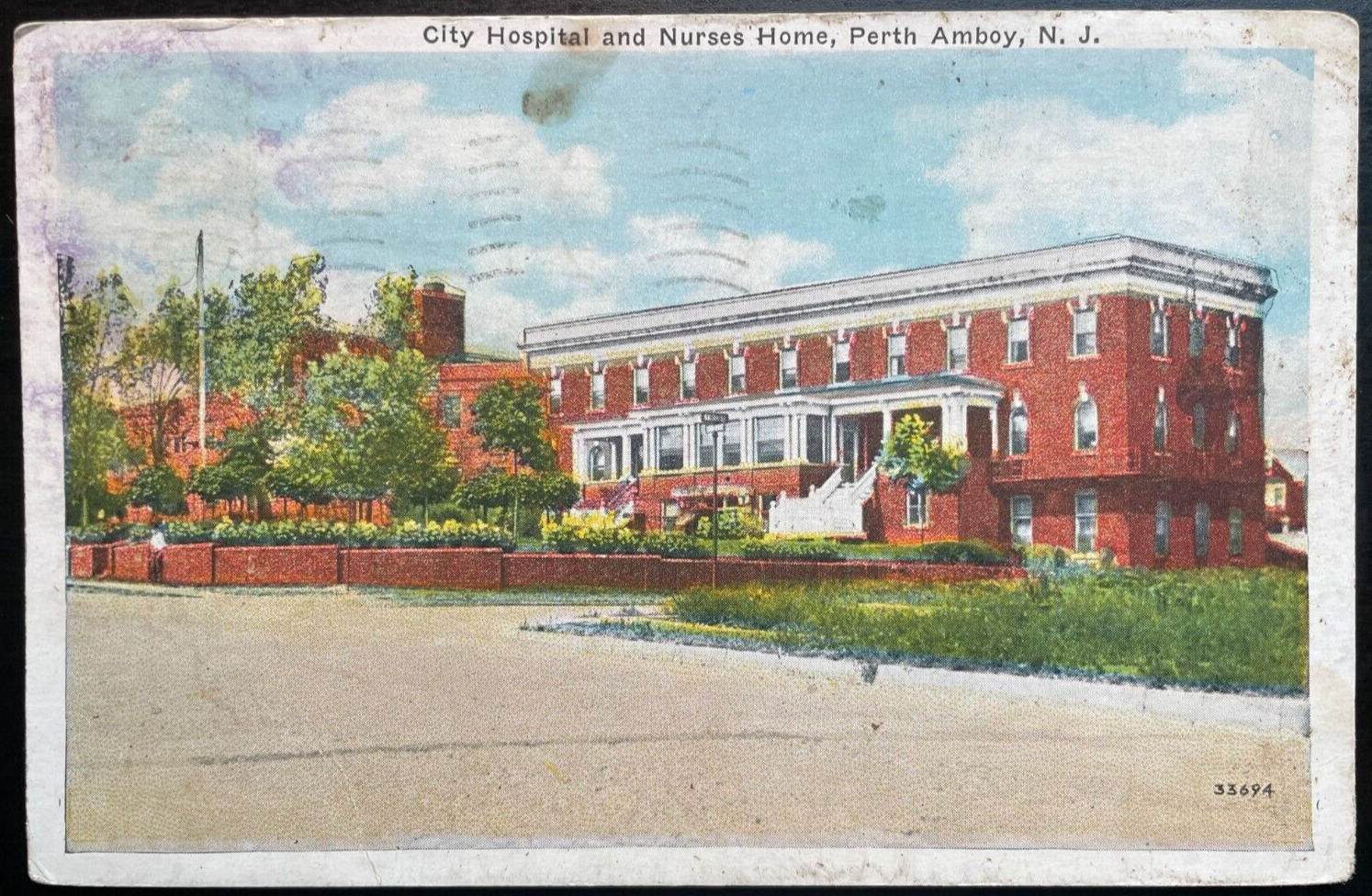 Vintage Postcard 1937 City Hospital & Nurses Home, Perth Amboy, New Jersey
