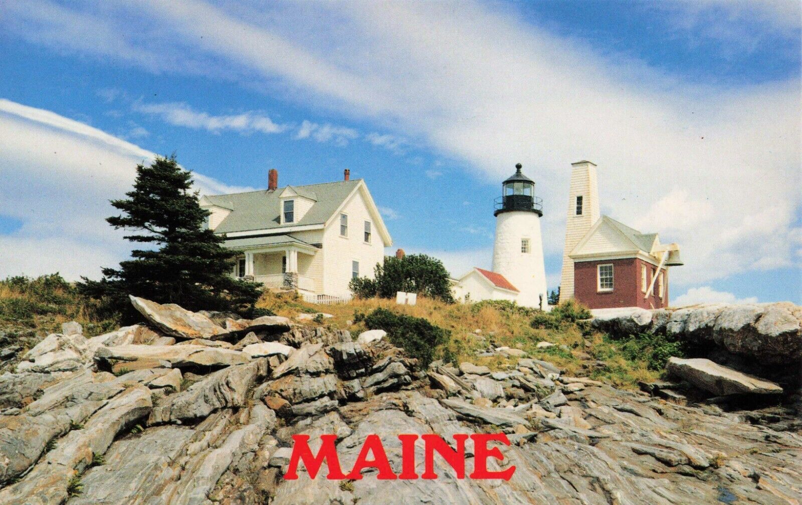 Postcard Pemaquid Light Bristol Road New Harbor Maine Vintage