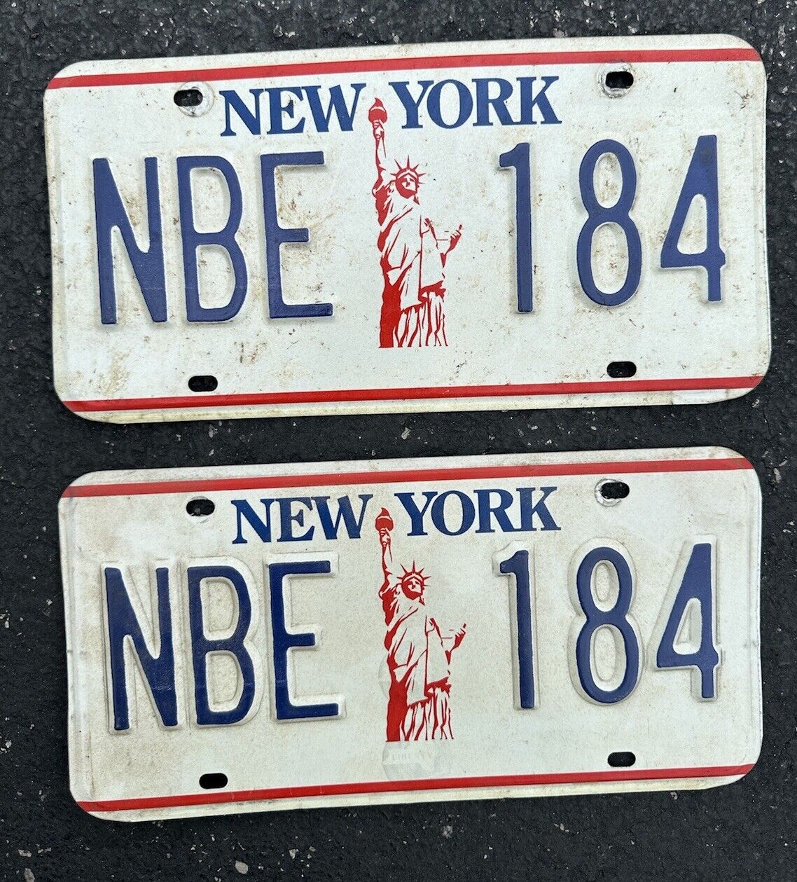 1980s/1990s New York STATUE OF LIBERTY License Plate PAIR  # NBE 184