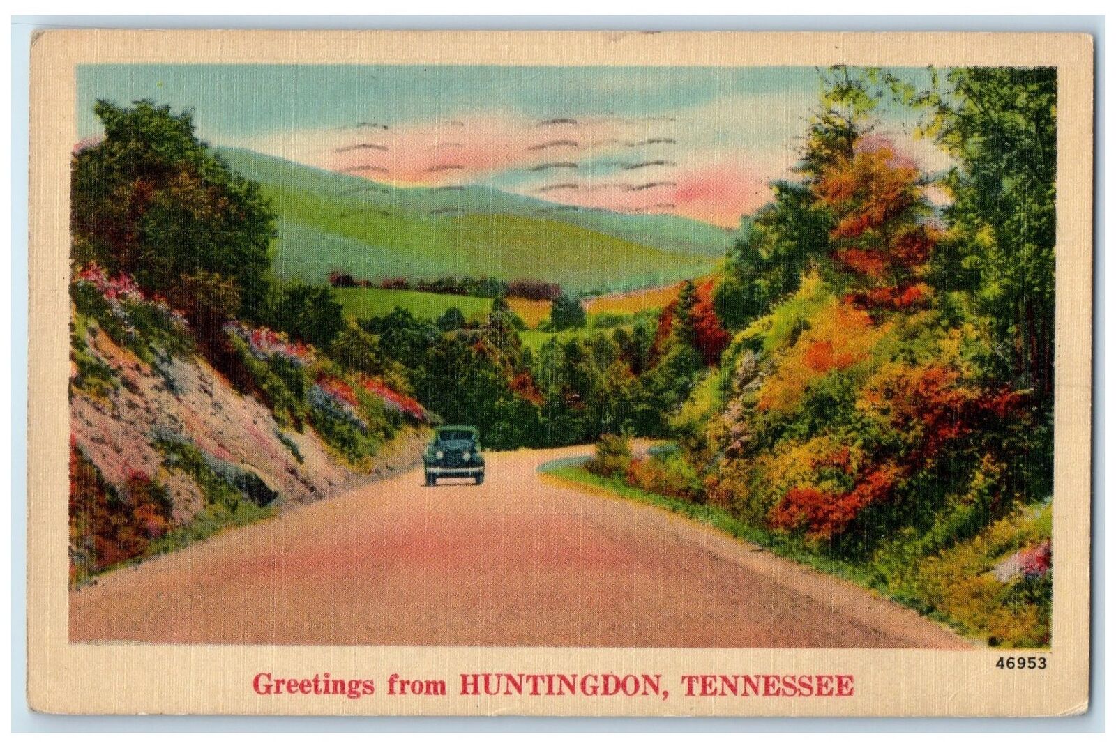 1943 Greetings From Huntington Trees Scene Tennessee TE Posted Vintage Postcard