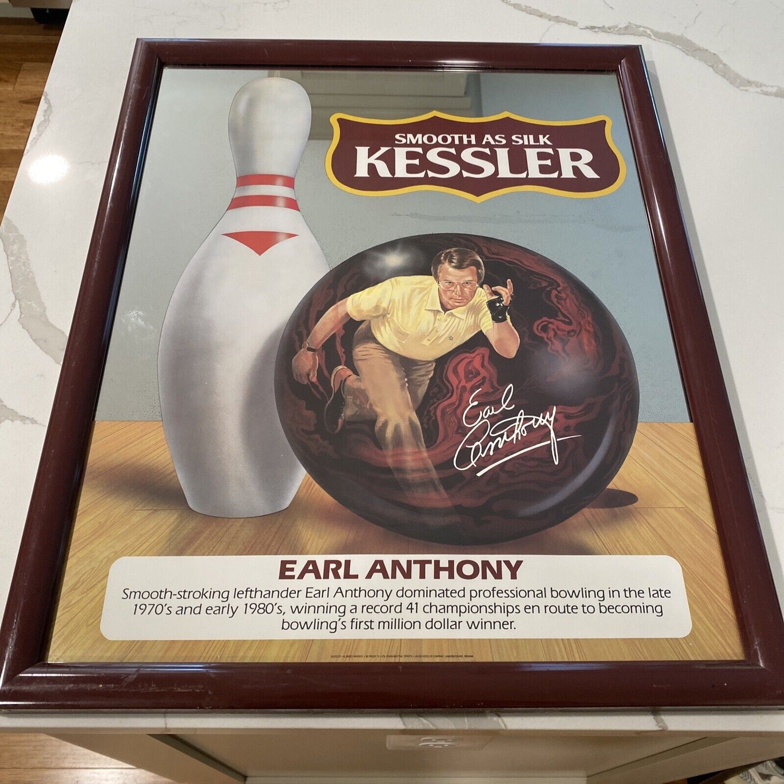 Vintage Kessler Whiskey Bowling Advertising Mirror Large Bar Sign Earl Anthony