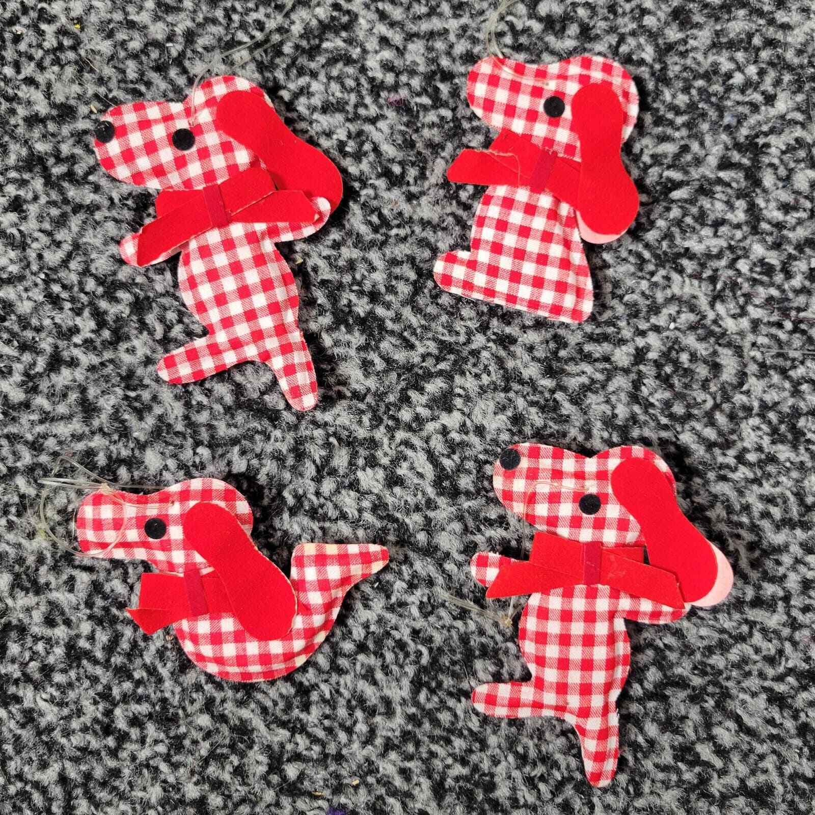 Vintage Red & White Gingham Dog Christmas Ornaments, set of 4