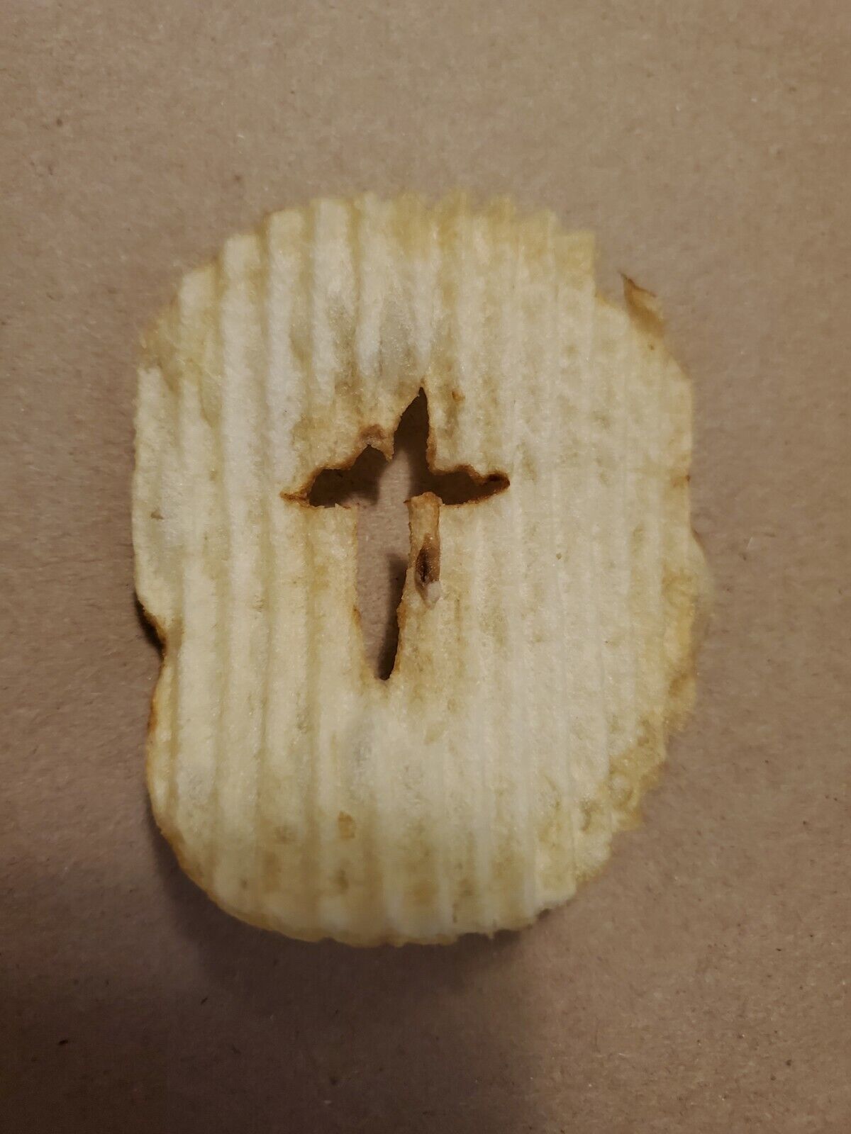 Cross in the Middle of a Potato Chip - Found in a Bag of Chips - Weird Chip