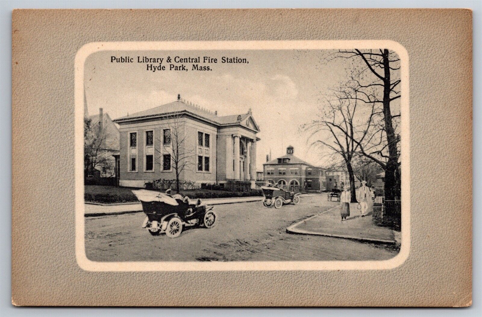 Public Library & Central Fire Station Hyde Park Mass C1910's DB Postcard P21