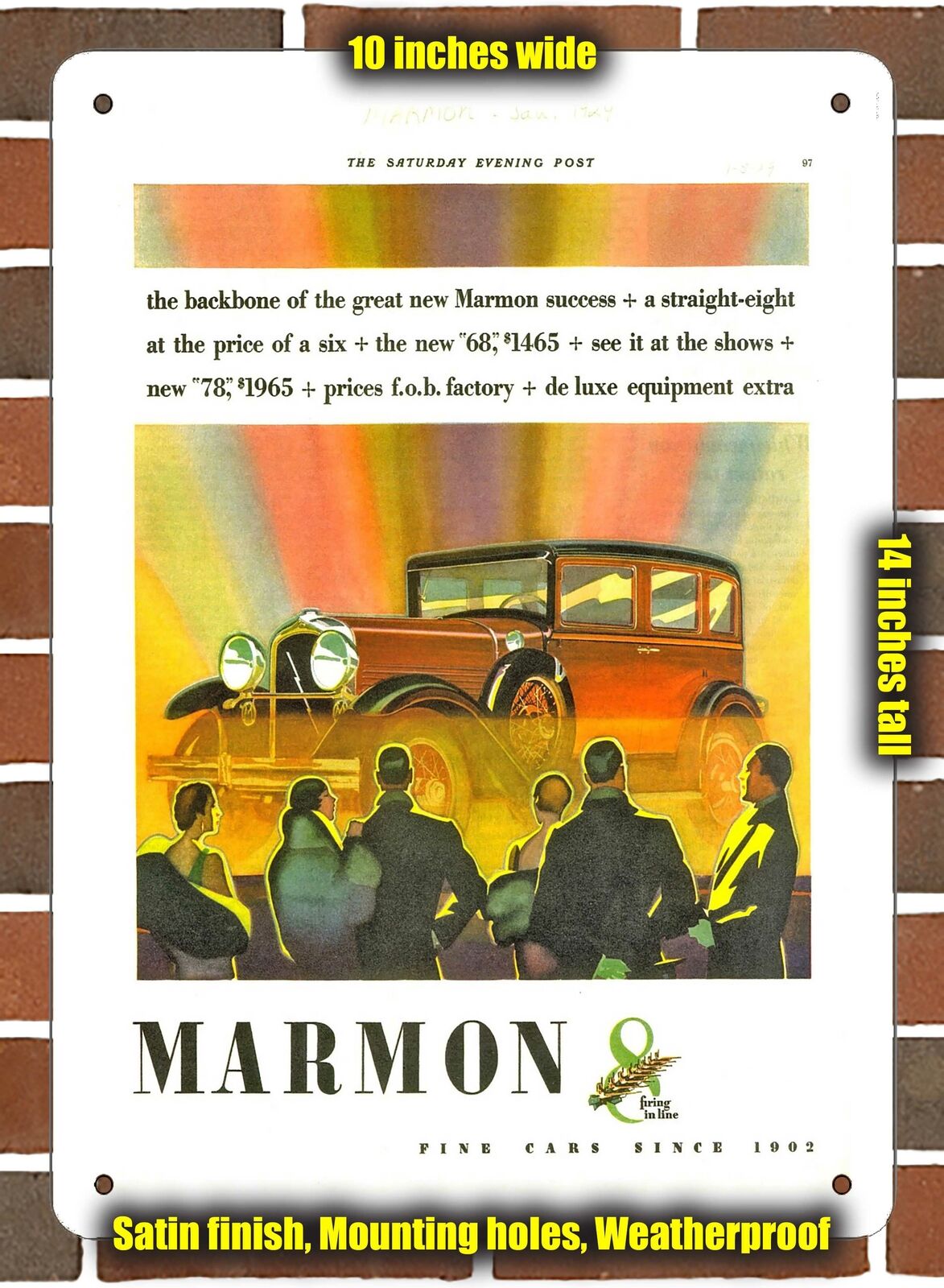 Metal Sign - 1929 Marmon 68 Five-Passenger Sedan 2- 10x14 inches
