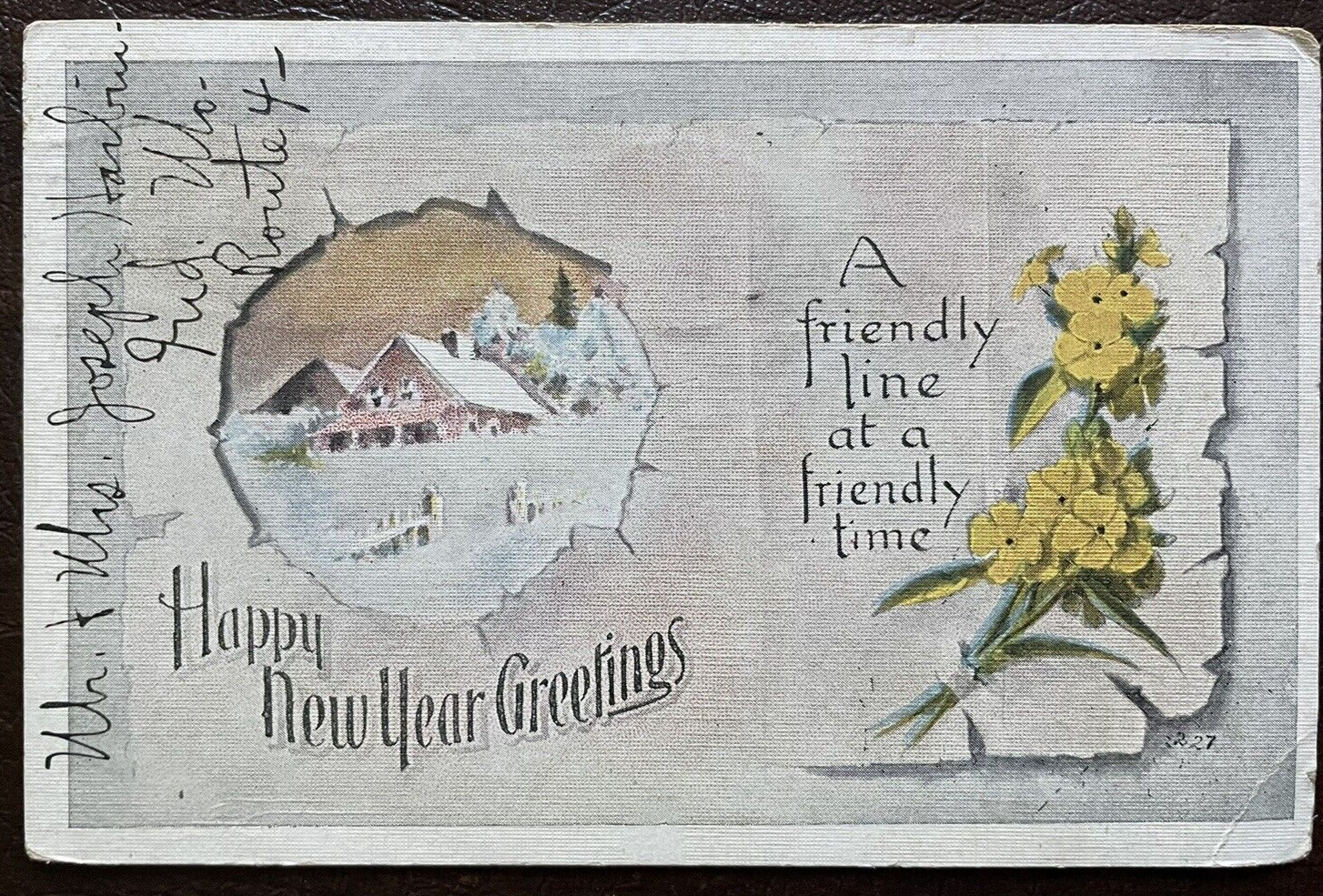 Postcard Happy New Year Greetings Postmarked 1923 Vintage