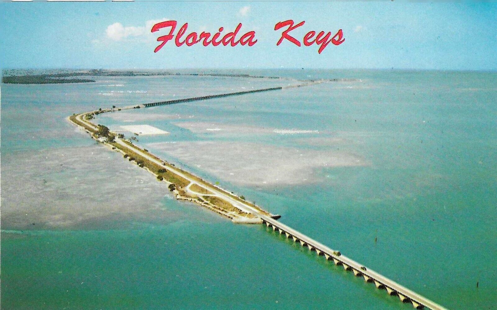 Vintage Florida Chrome Postcard Keys Craig Key Background Greyhound Aerial