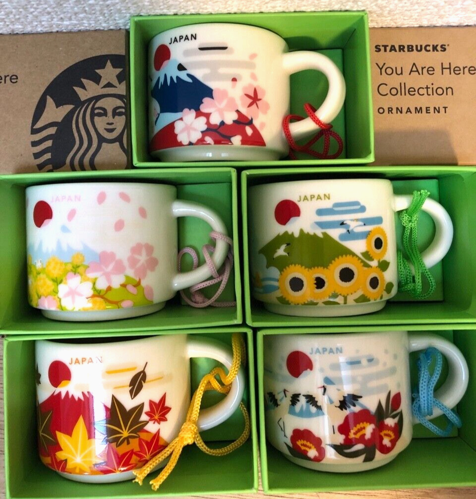 Japan set of 5 Starbucks mini Mug Cup 2oz ORNAMENT You Are Here Collection NEW