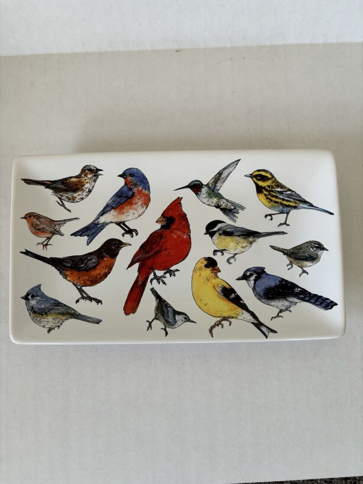 Sally Eckman Roberts Tray Dish Birds of America White Field Guide