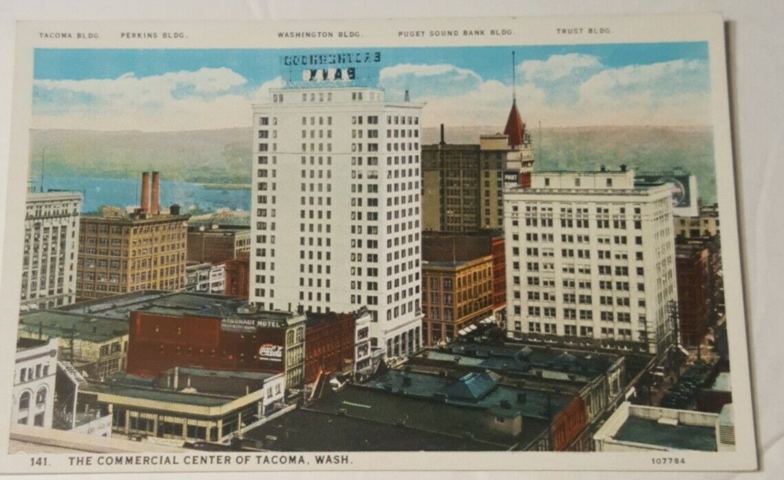1920s postcard Commercial Center downtown Tacoma Washington Argonaut Hotel