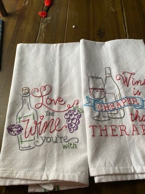 cute pair of hand embroidred tea towels