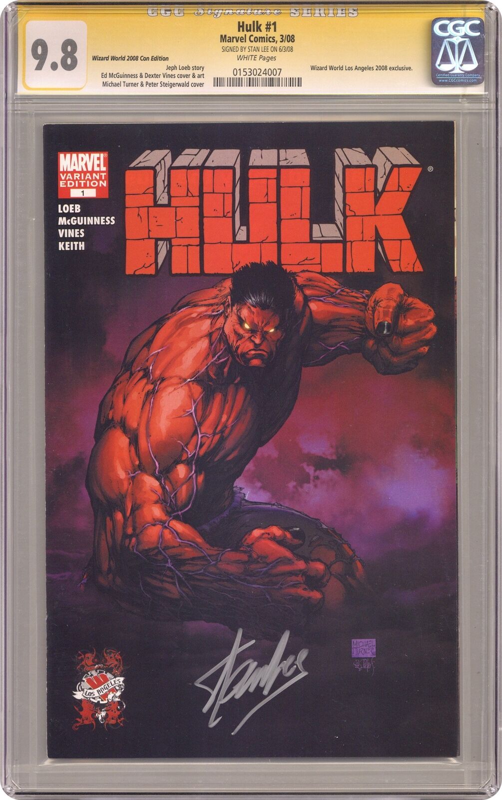 Hulk #1 Turner WW LA Variant CGC 9.8 SS Lee 2008 0153024007