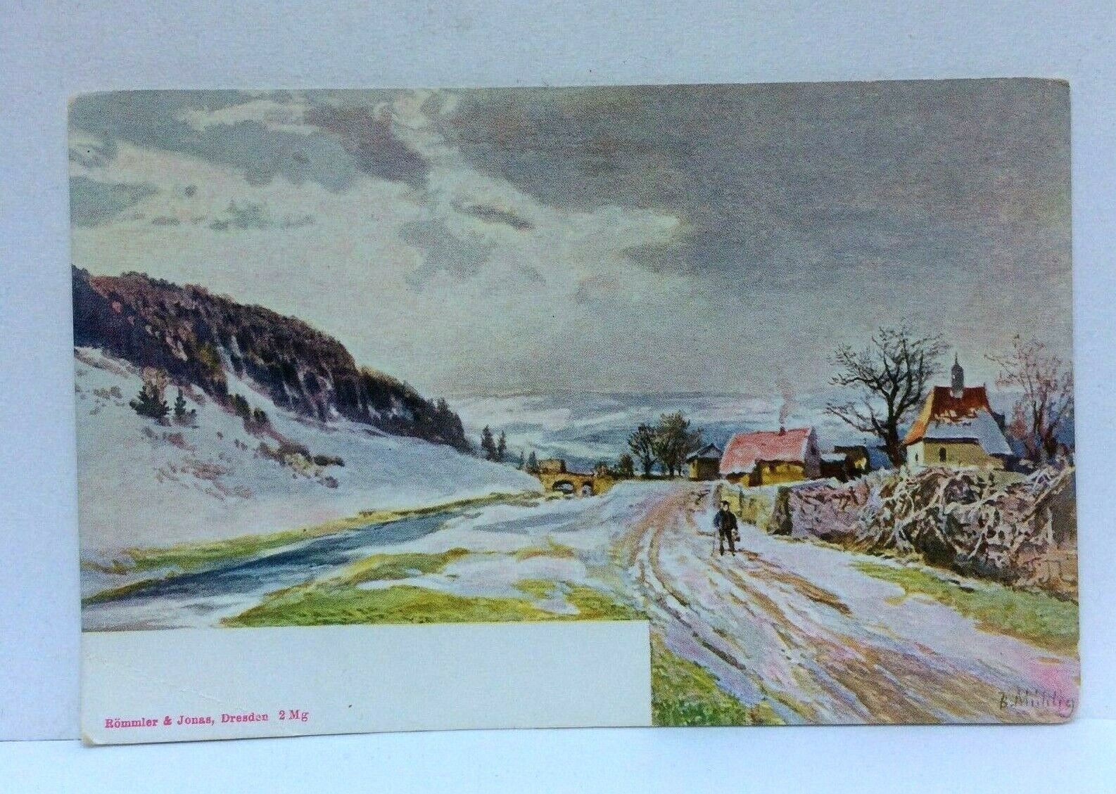 Dresden Germany Road Snow Houses Vintage Postcard