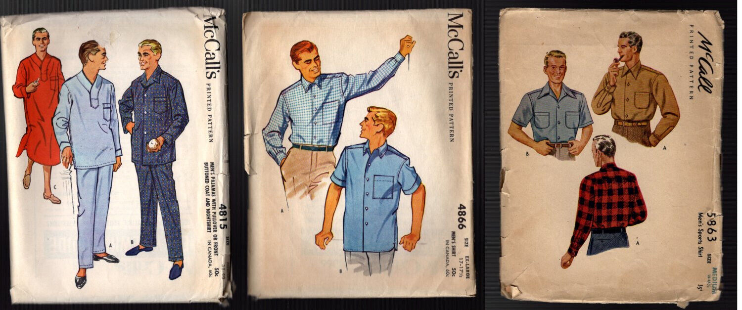 Vintage Patterns: 3 McCALL\'S Men\'s Shirts, etc. set #63