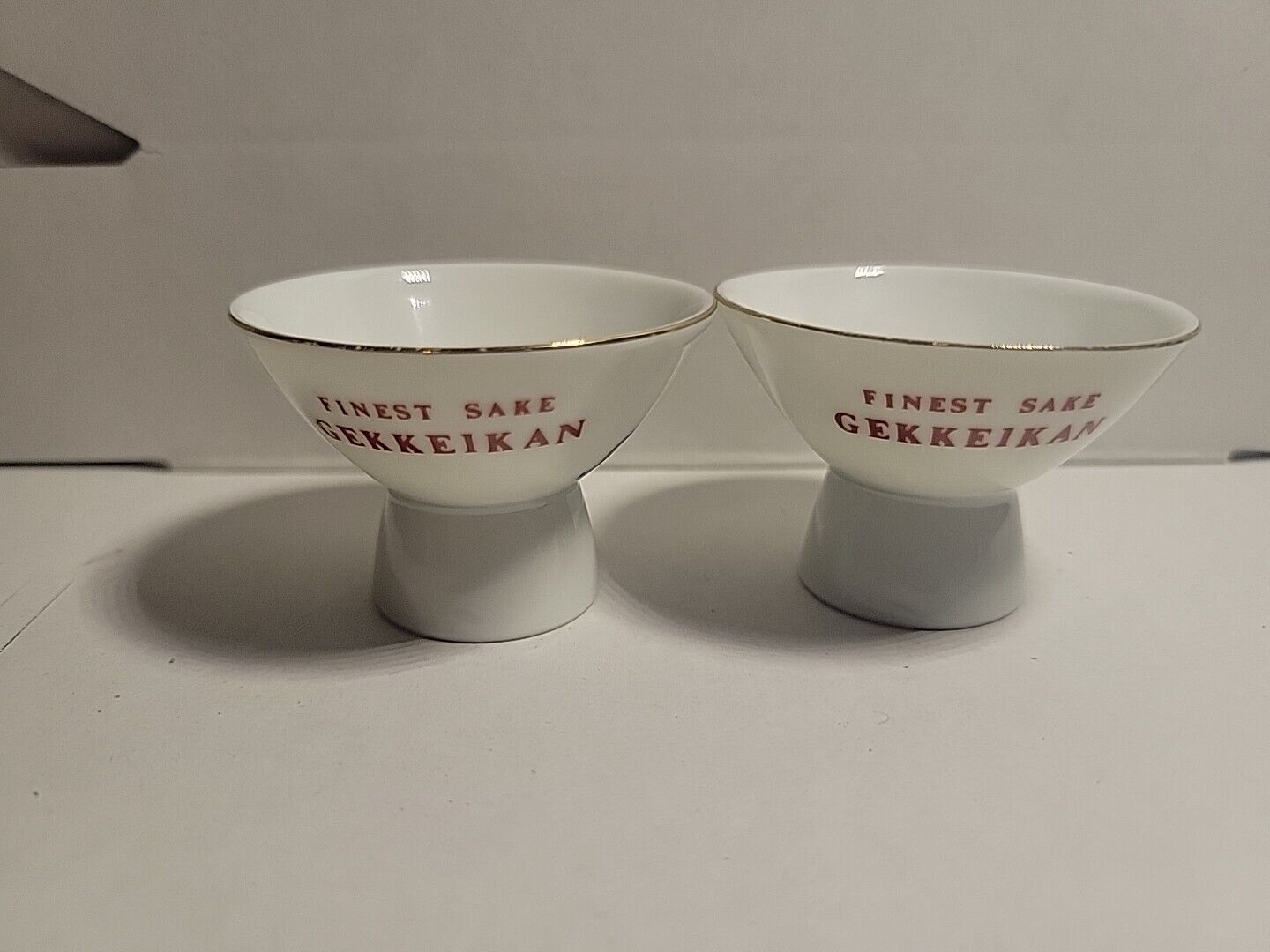 Vintage Lot of 2 Finest Sake Gekkeikan Blue&White Floral Japanese Porcelain Cup 