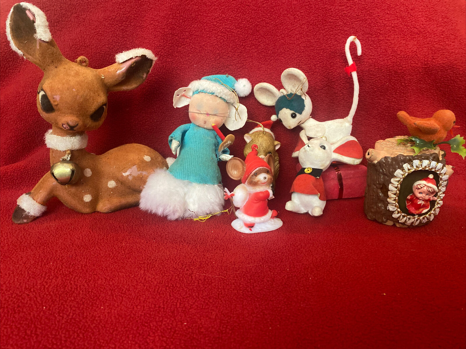 Vtg Christmas Ornaments Mice, Deer, Squirrel, Cardinal Lot Of 7