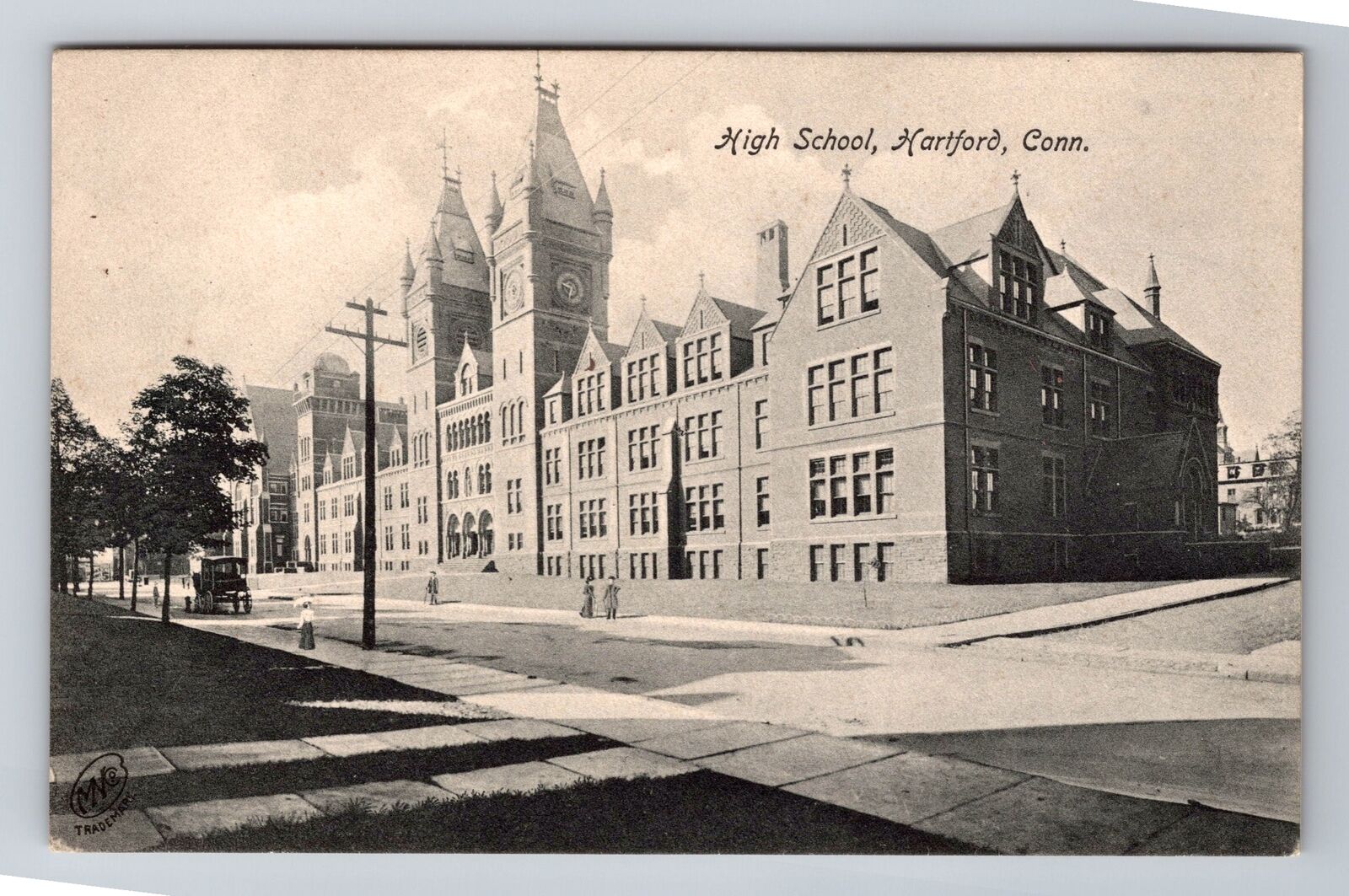 Hartford CT-Connecticut, High School, Antique Vintage Souvenir Postcard