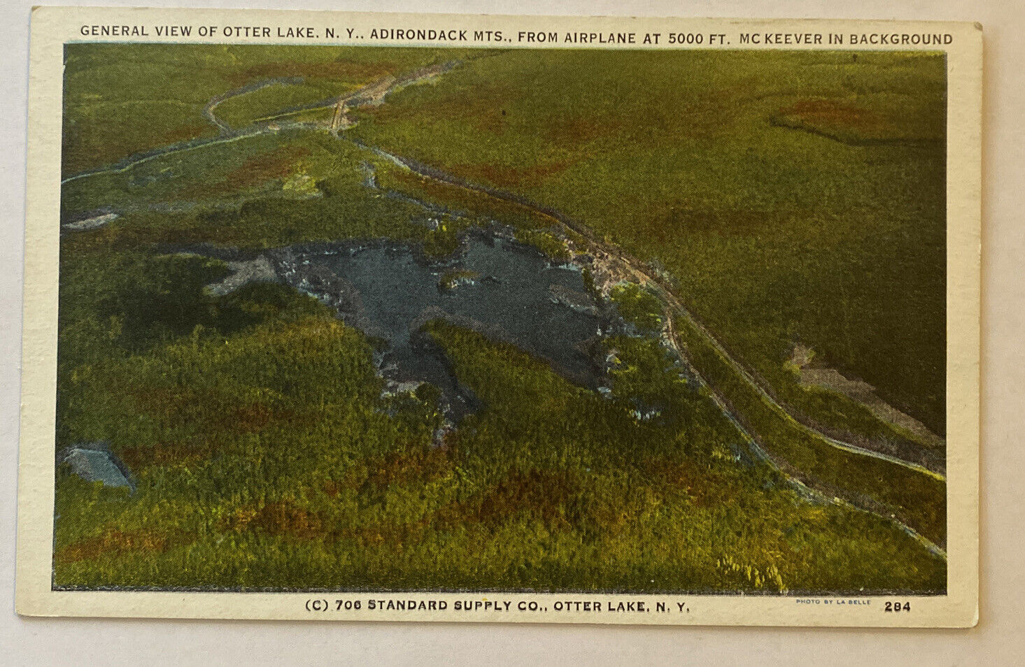 Vintage Postcard Aerial View Of Otter Lake, NY New York Adirondack Mountains