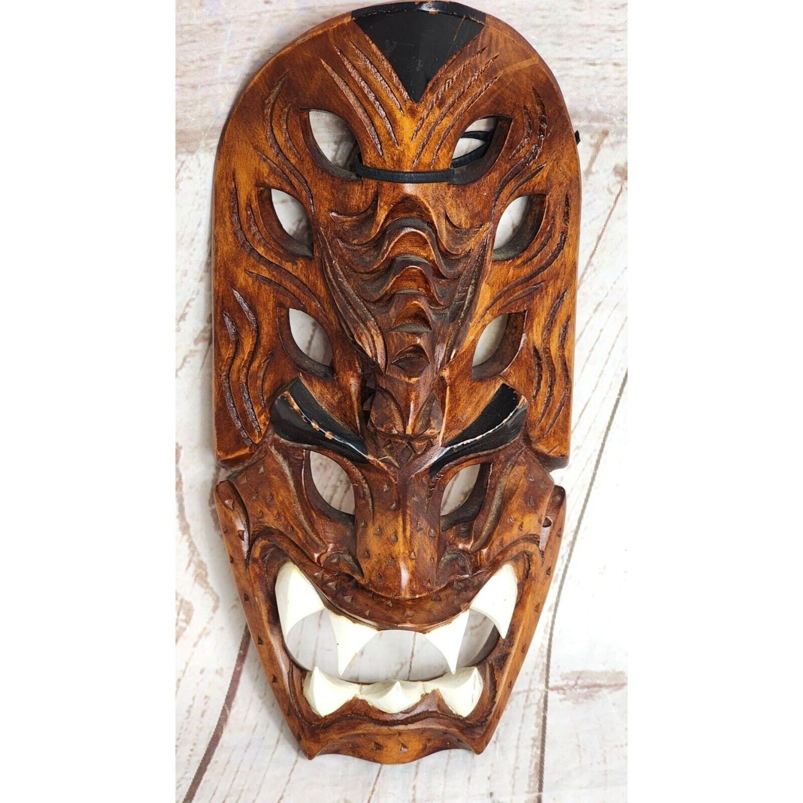 Rare Vintage Filipino Bakunawa Dragon Philippines Hand Carved Wood Tribal Mask