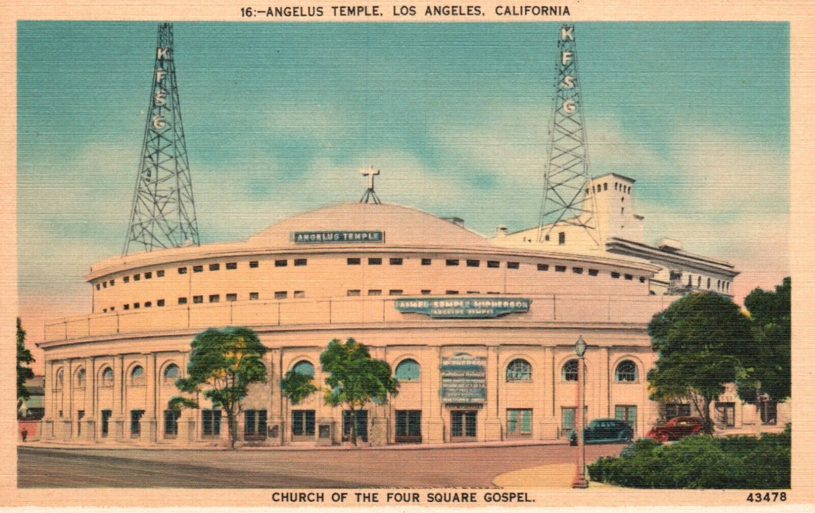 Postcard CA Los Angeles Angelus Temple Four Square Gospel Linen Vintage PC G3223
