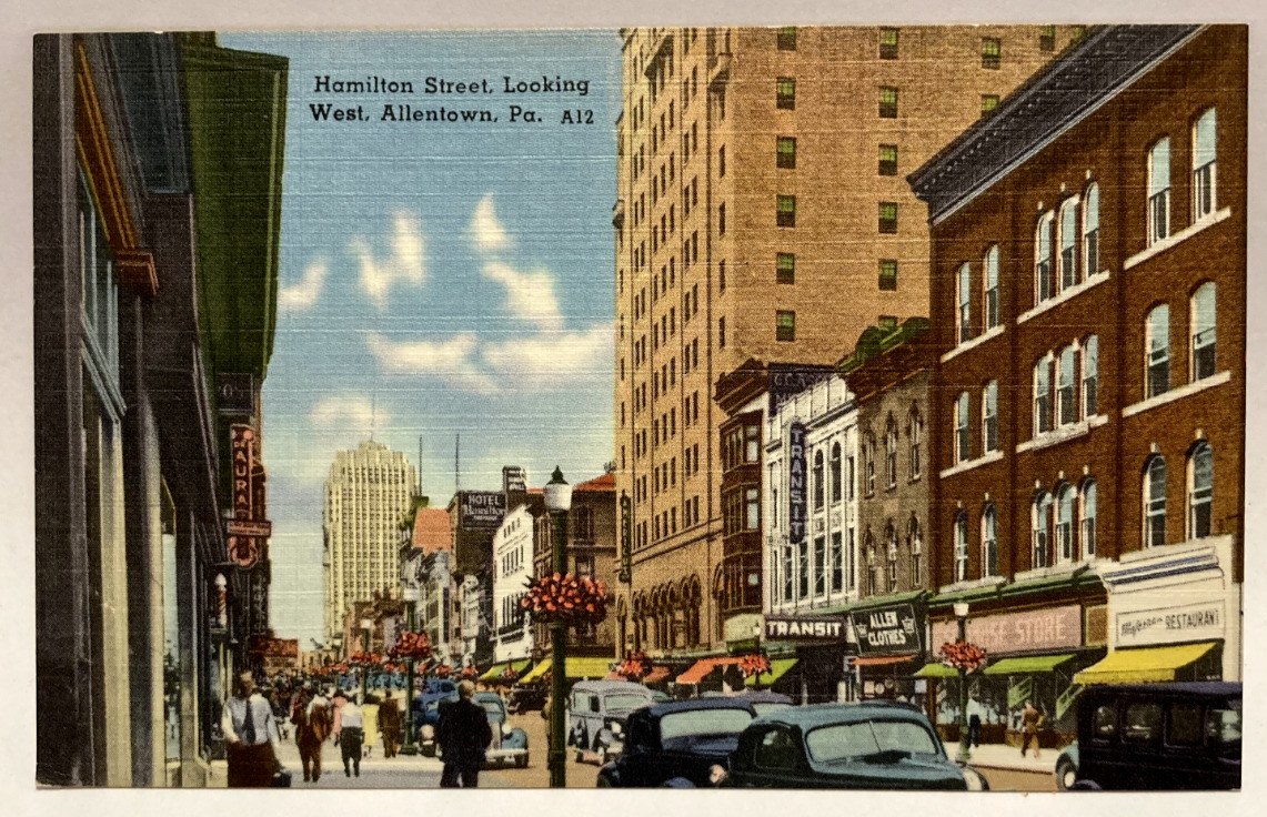 Street View, Hamilton Street, Looking West, Allentown PA Vintage Postcard