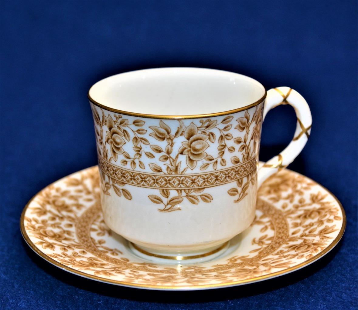 Atq 1870s ROYAL WORCESTER for ABRAM FRENCH Brown #3842 Set Demitasse Cup Saucer