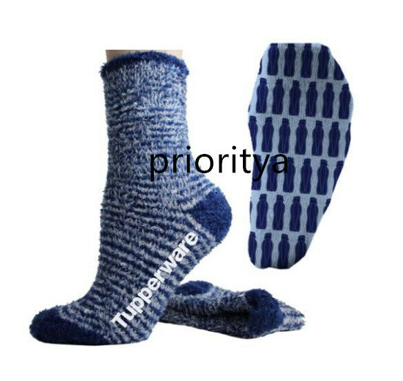 Tupperware Award 2020 Plush Sleeper Socks Medium Size 5-9 Blue New in Package