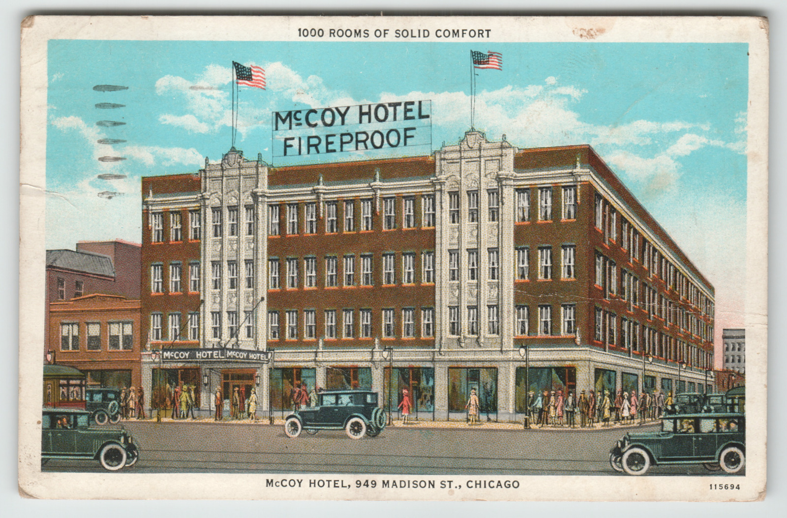 Postcard Vintage McCoy Hotel on Madison Street in Chicago, IL.
