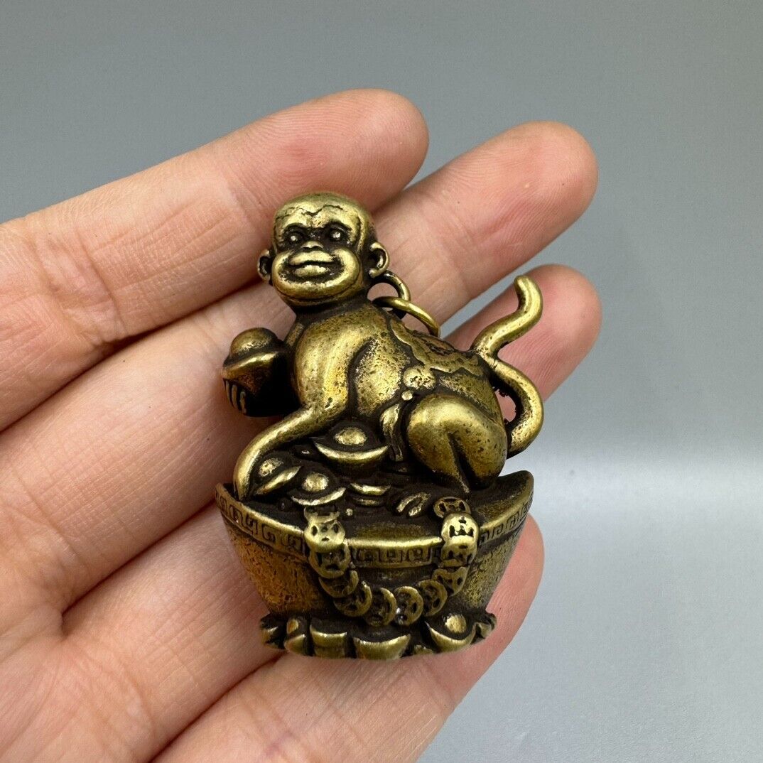 Old Chinese brass Folk Feng Shui statue handmade pendant Amulet sculpture