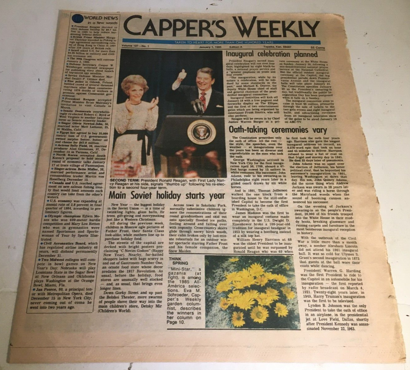 Capper's Weekly Jan 1 1985 And The Reagan Times Souvenir Edition News Papers