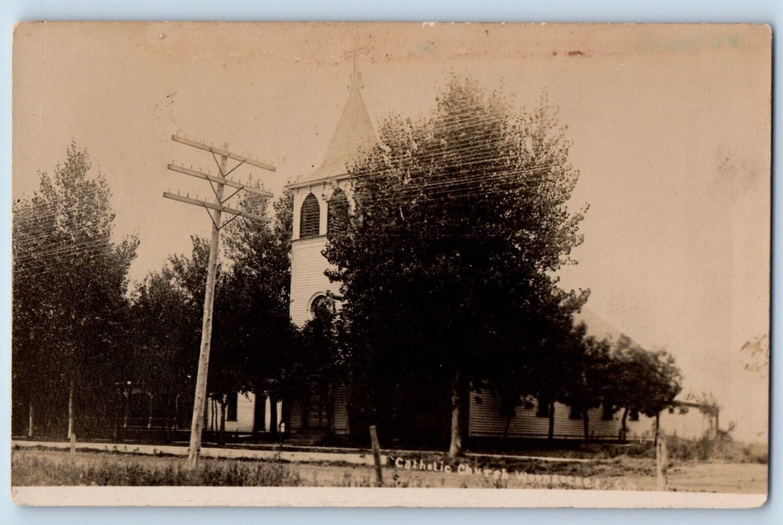 Woonsocket South Dakota SD Postcard RPPC Photo Catholic Church 1910 Antique
