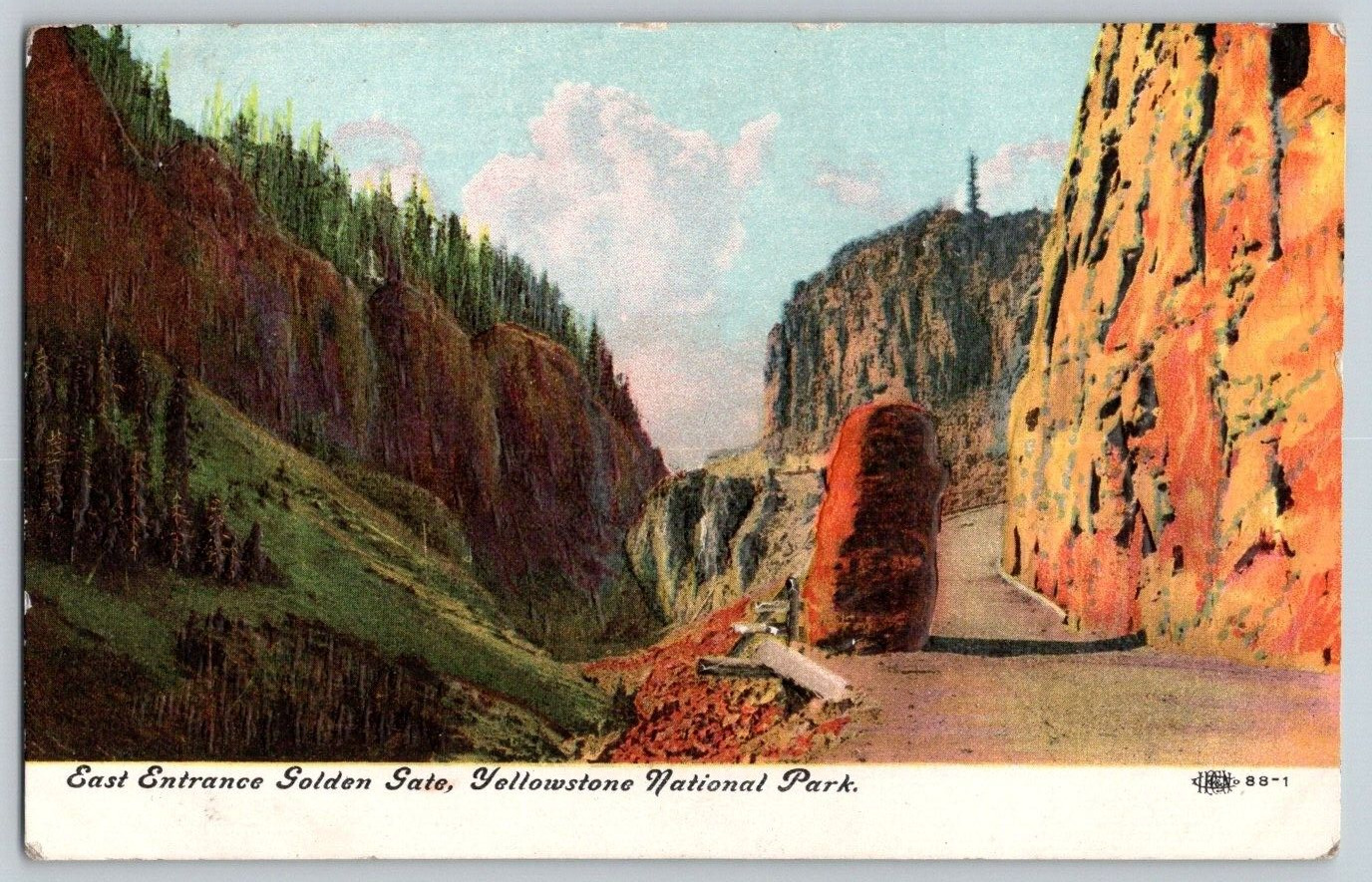 Embossed Postcard~ East Entrance Golden Gate~ Yellowstone National Park~ Wyoming