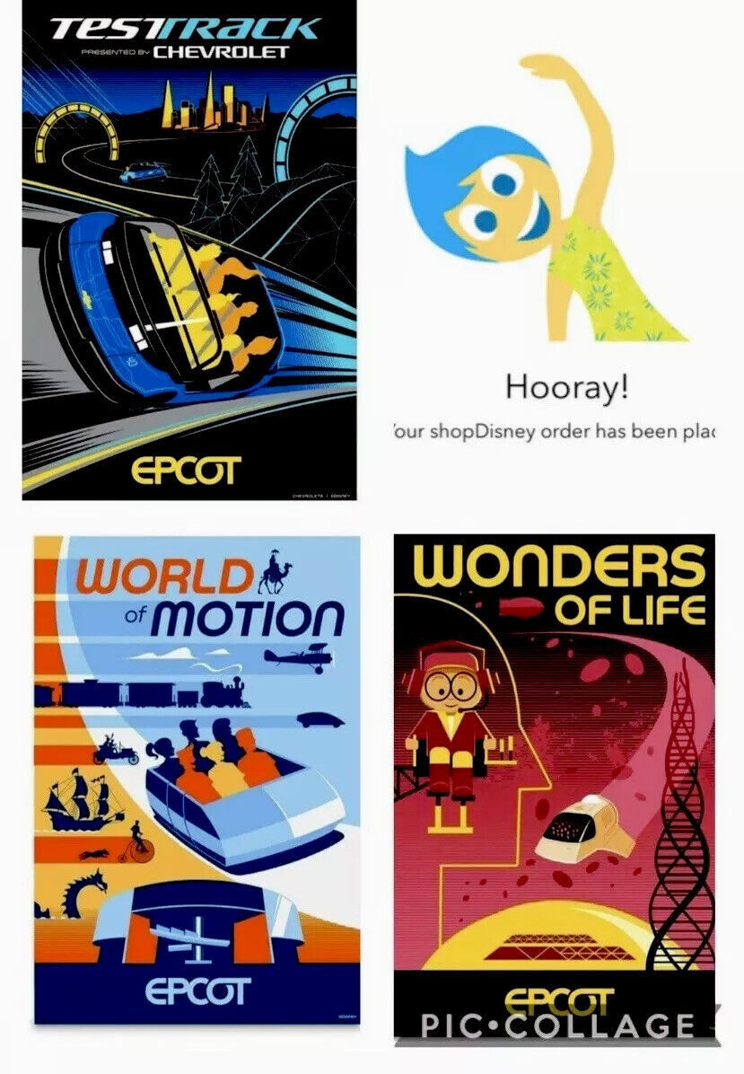 Lot of 3: EPCOT Serigraph Posters: Test Track, World In Motion LE of 300. Disney