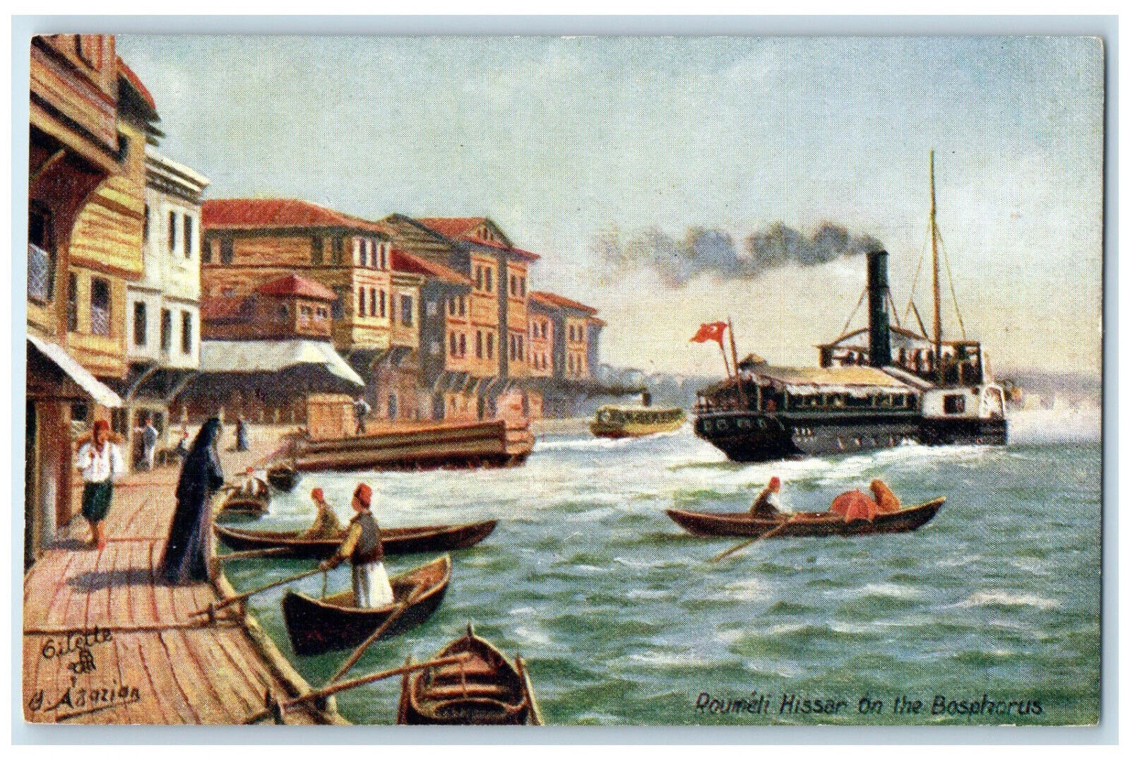 c1910 Roumeli Hissar On The Bosphorus Constantinople Oilette Tuck Art Postcard