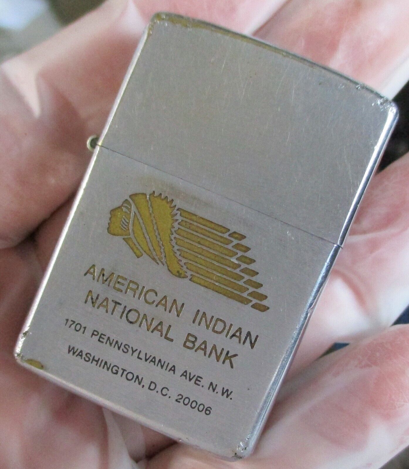 Vintage 1974 Zippo Lighter - AMERICAN INDIAN NATIONAL BANK