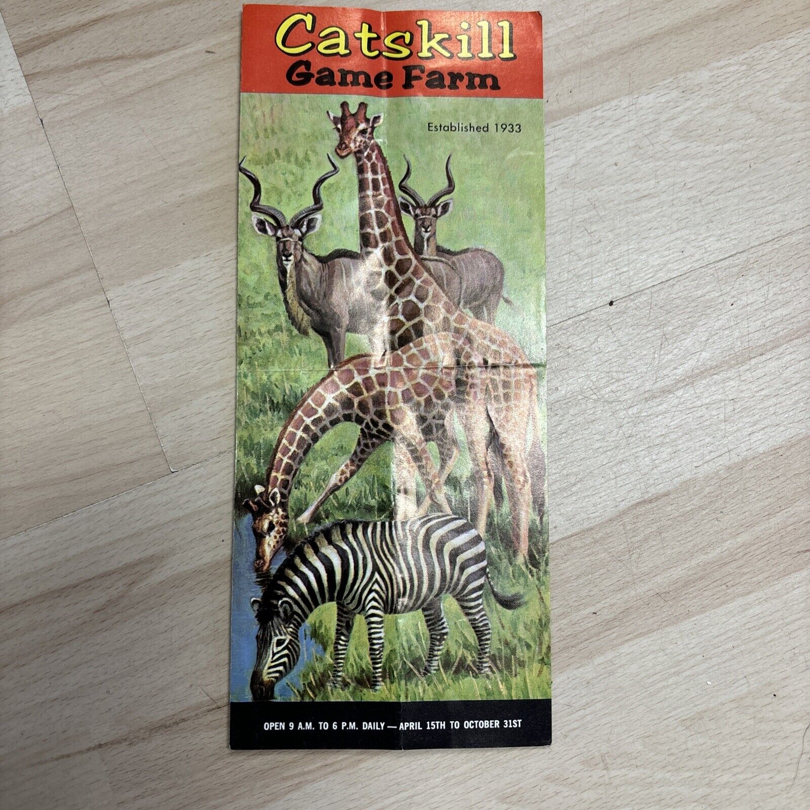 Vintage Catskill Game Farm New York Travel Brochure Flier Map 1960\'s Great Color