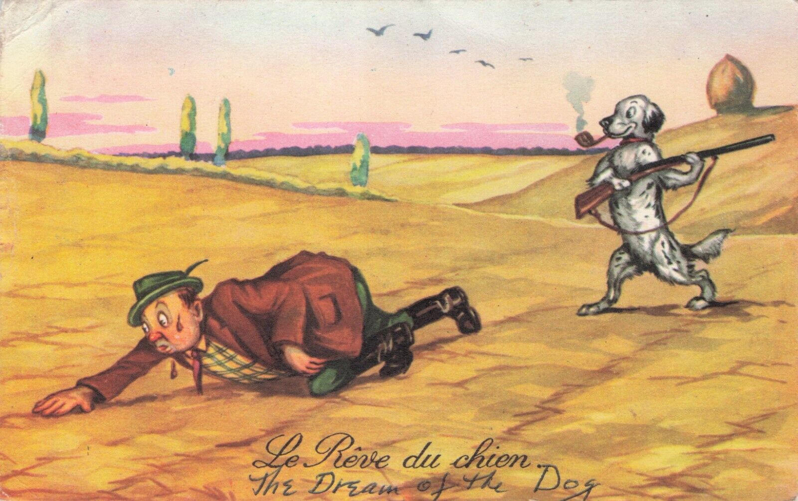 Artist card Boris O’Klein? The Dream of the Dog on 2 Legs Comic Postcard c. 1957