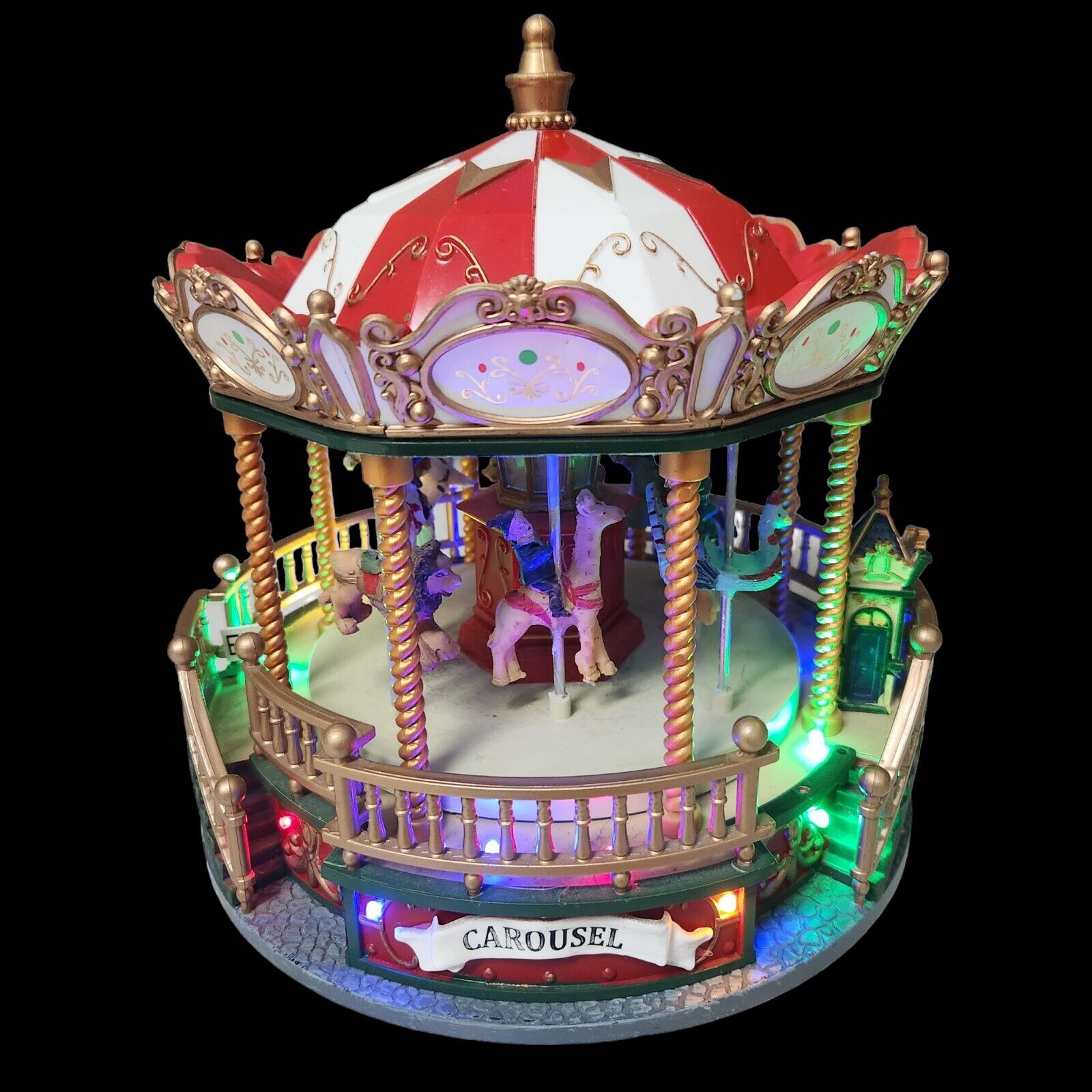 Vtg Lighted Musical Carousel Merry Go Round Crafted Polyresin Christmas SEE VID
