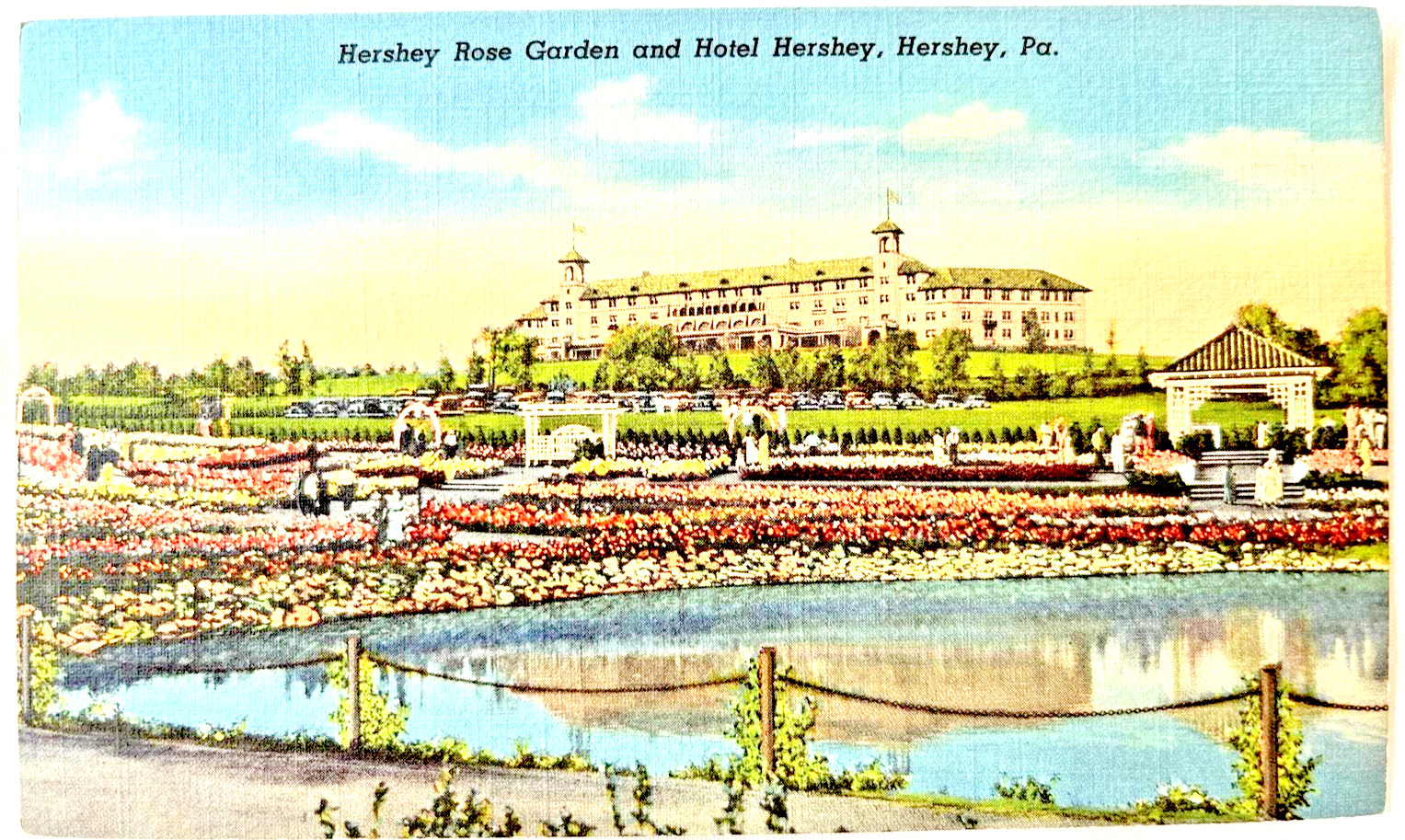 Hershey PA-Pennsylvania, Hershey Rose Garden, Hotel Hershey Vintage Postcard