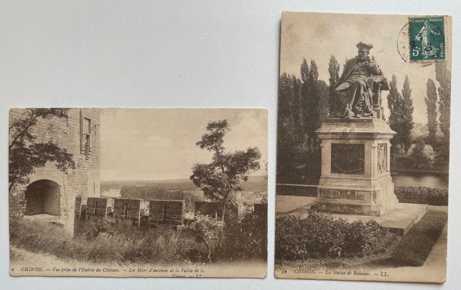 2 1910s Litho Postcards Chinon France, Rabelais l'Entree du Chat, Undivided Back