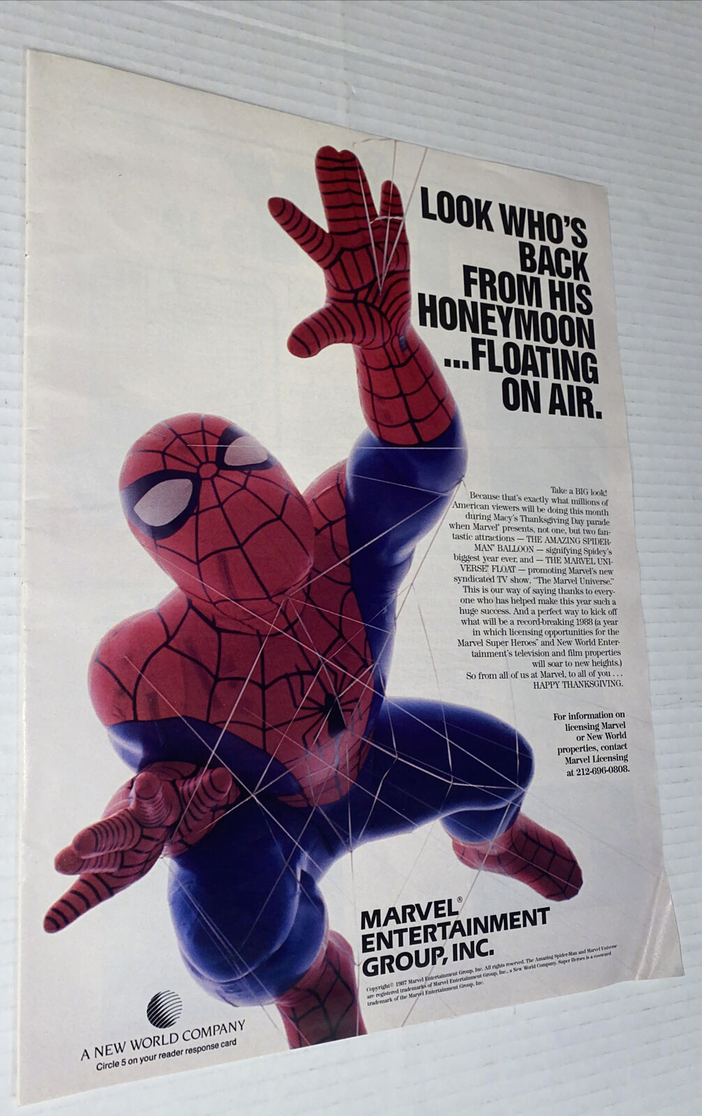 Vintage 1980s Spider-Man Marvel AD SpiderMan Macys Parade Balloon New World 1987