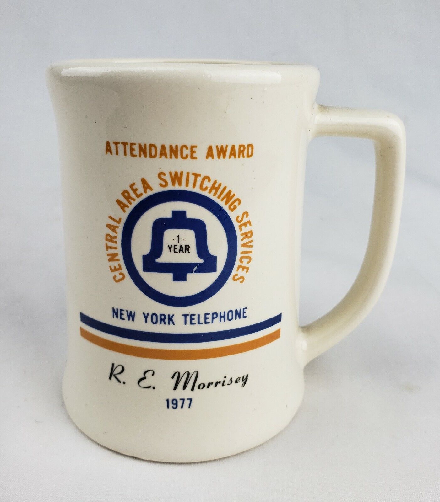 Vintage 1977 Attendance Award New York Bell Telephone Coffee Mug Cup Buntingware
