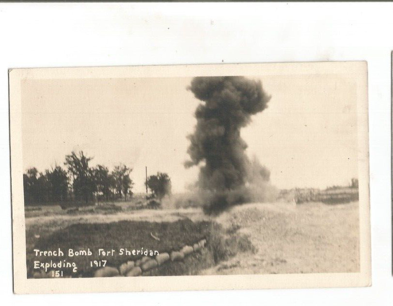 RPPC TRENCH BOMB EXPLODIN FORT SHERIDAN ILLINOIS 1917 ARMY NAVY MILITARY MARINES