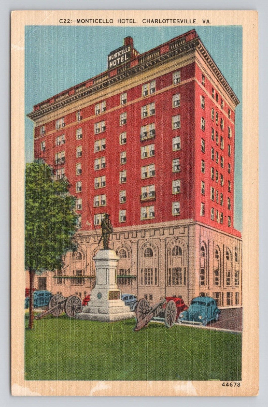 Monticello Hotel Charlottesville Va Linen Postcard No 3528
