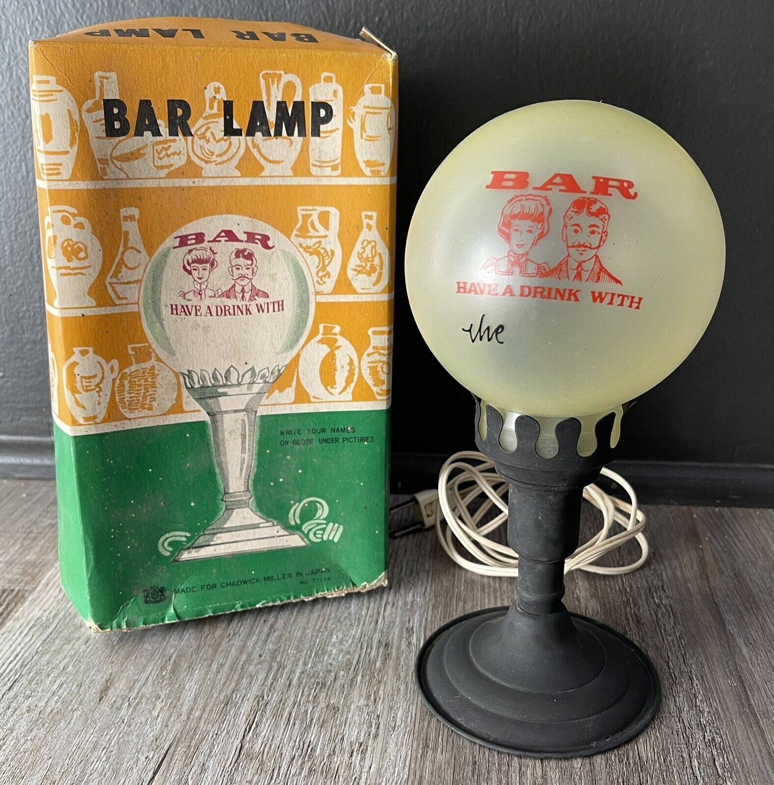 Vintage Bar Lamp Chadwick-Miller Made In Japan W/ Original Box Have A Drink With