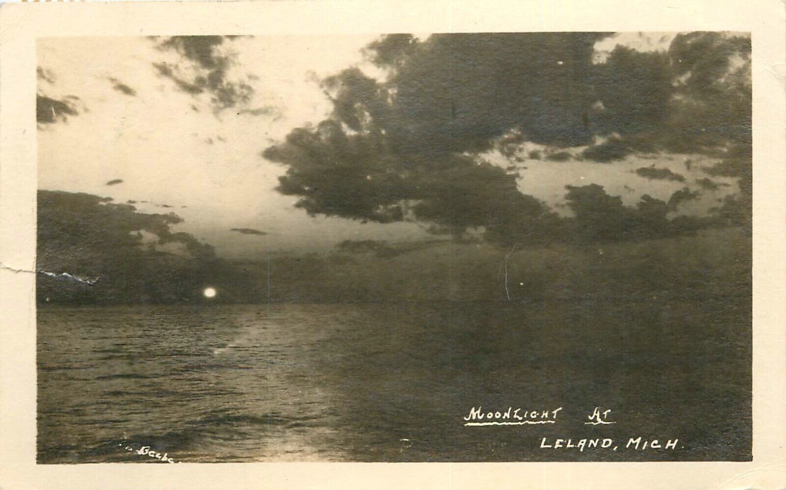1923 Moonlight at Leland, Michigan Real Photo Postcard/RPPC