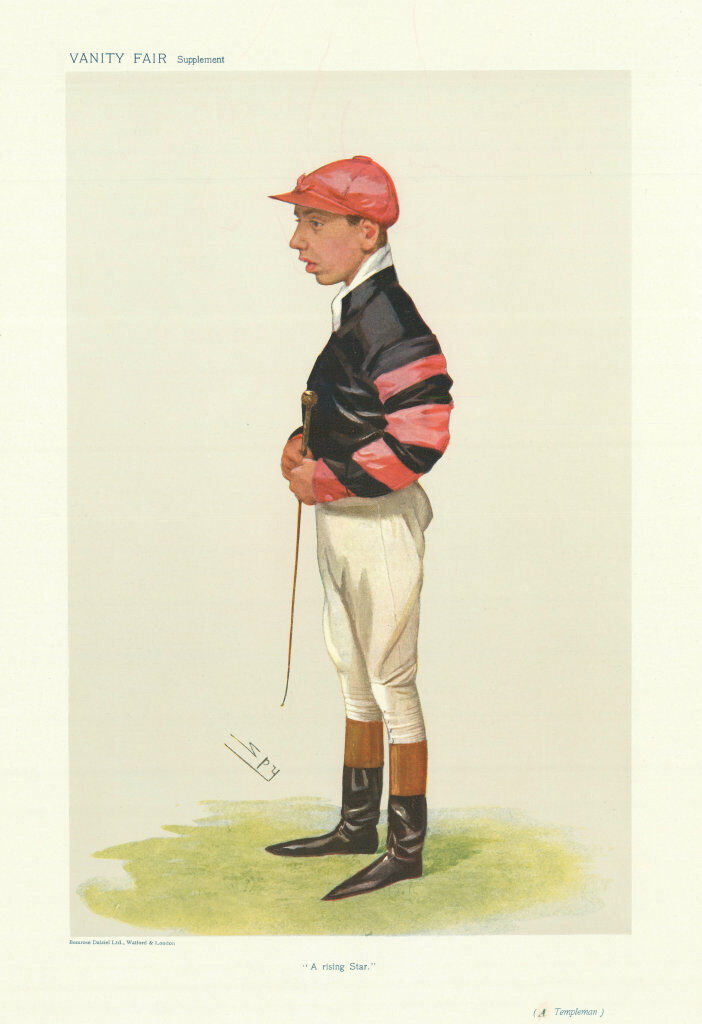 VANITY FAIR SPY CARTOON Arthur Templeman \'A rising Star\' Jockey 1906 old print