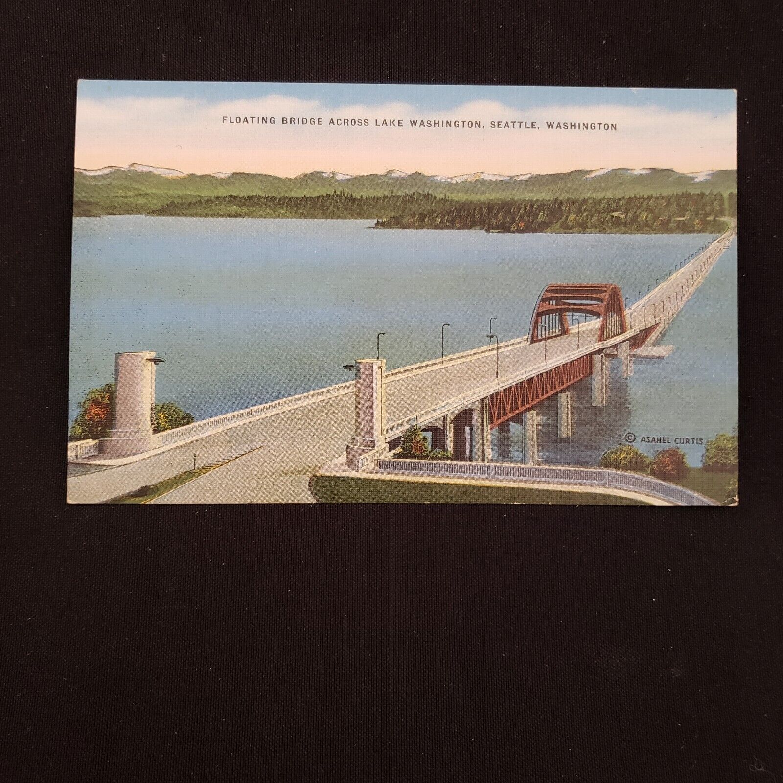 Postcard Floating Bridge across Lake Washington Seattle WA Vintage READ DESCRIP.
