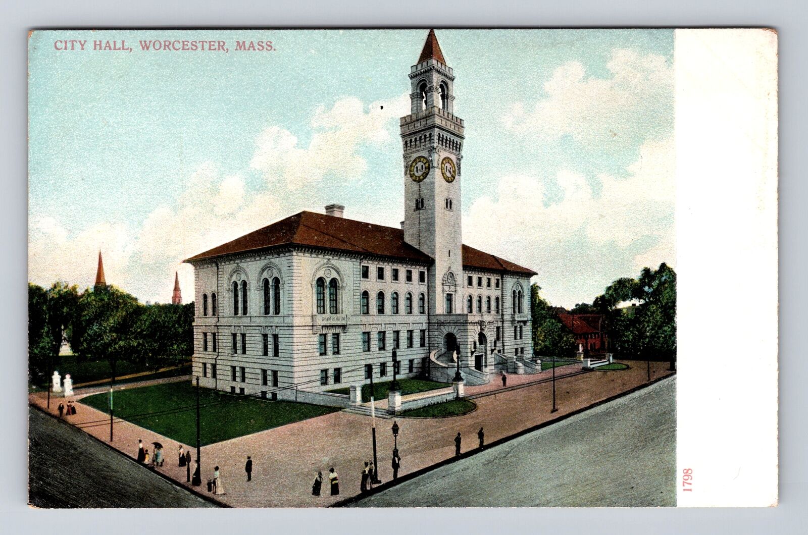 Worcester MA-Massachusetts, City Hall, Antique, Vintage Souvenir Postcard