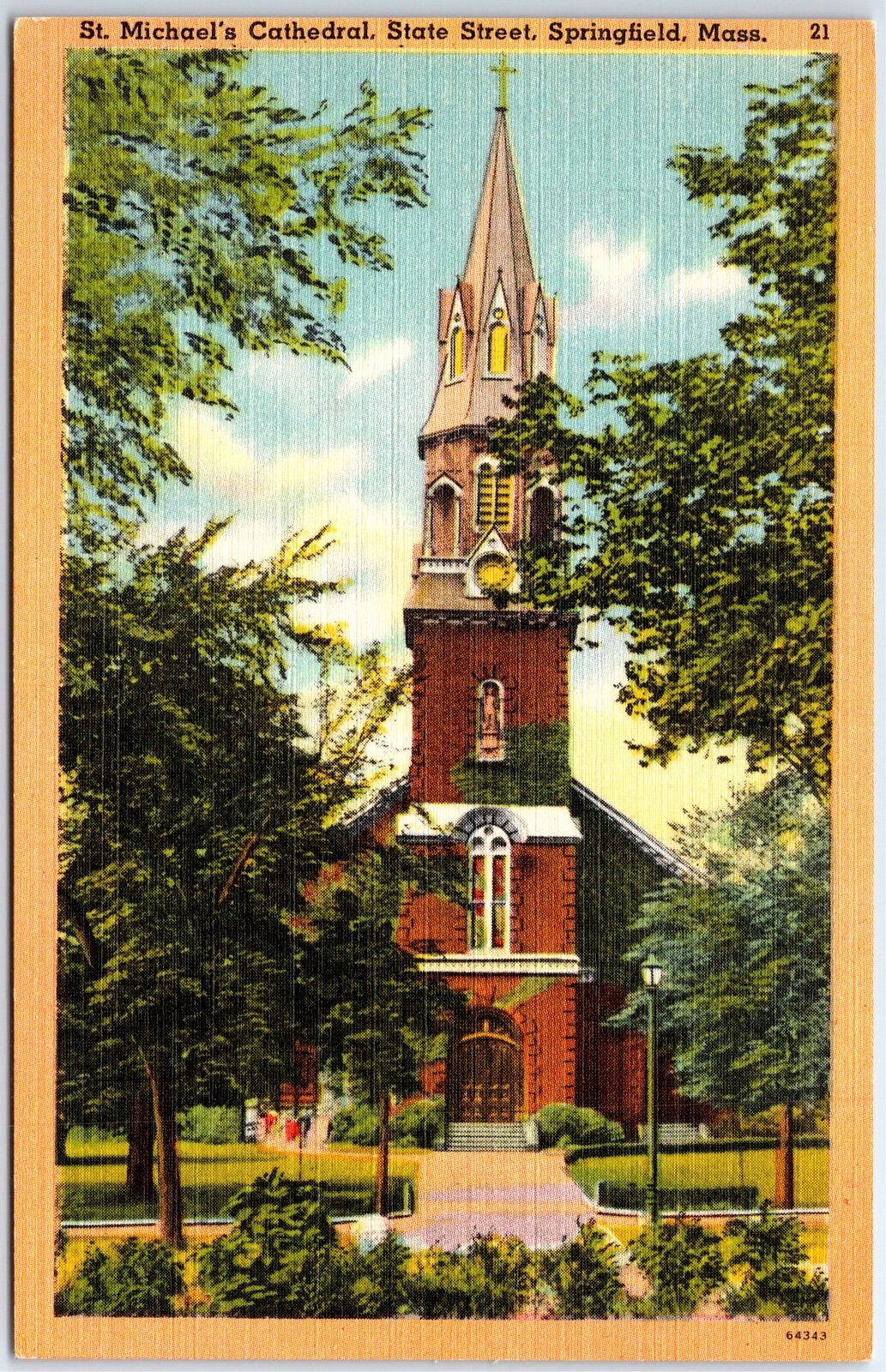VINTAGE POSTCARD ST. MICHAEL\'S CATHEDRAL ON STATE STREET AT SPRINGFIELD MASS